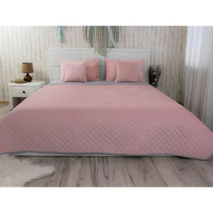Покривало Руно велюр 180x220см (340.55_Pink and Grey ромб)