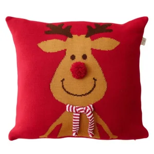 Фото подушка декоративная вязаная прованс олень с шарфом 45x45см (042329)