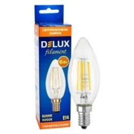 Фото светодиодная лампа delux bl37b 6вт 4000k 220в e14 filament (90011684)