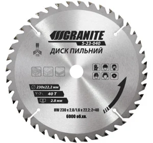 Круг пиляльний по дереву Granite 40Т 230x22,2мм (5-23-040)