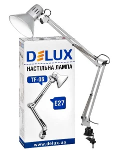 Фото лампа настольная delux tf-06 e27 серебряная (90012372)