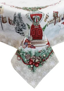 Скатертина гобеленова Прованс Святковий дім з велюром 135x300см (031287)