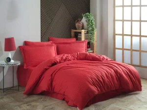 Комплект постільної білизни Hobby Exclusive Sateen Diamond Cizgili червоний 200х220см євро (55434)