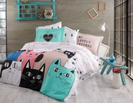 Фото комплект постельного белья hobby poplin love cats розовый полуторный (44774_1,5)
