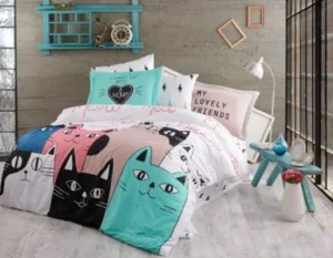 Комплект постільної білизни Hobby Poplin Love Cats рожевий півтораспальний (44774_1,5)