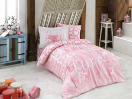 Фото комплект постельного белья hobby poplin love розовый 160x220см полутораспальный (30647_1,5)