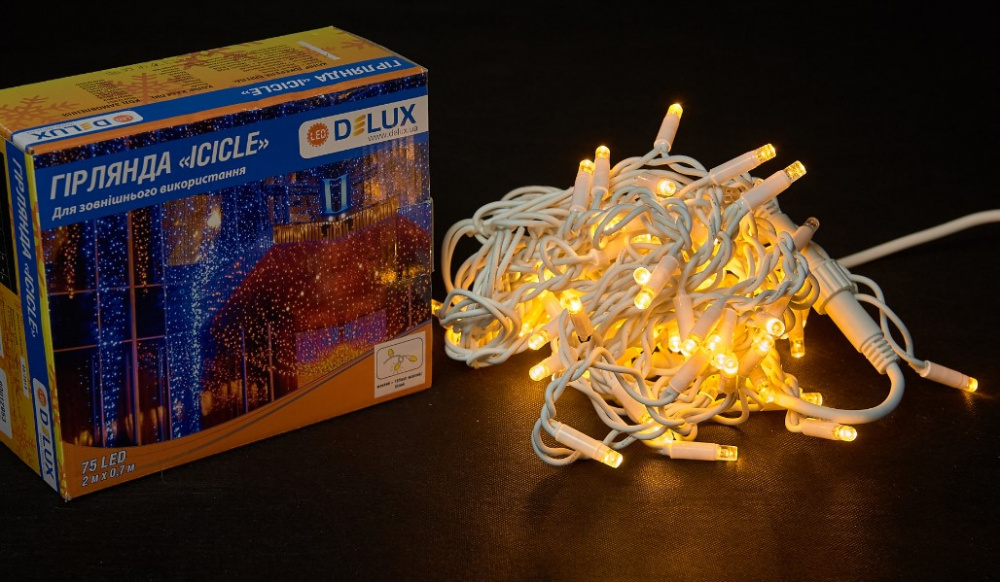 Гірлянда зовнішня Delux Icicle 75LED IP44 EN жовтий 2x0.7м (90016590)