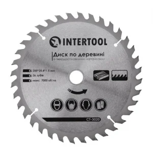 Круг пиляльний по дереву Intertool з твердосплавними напайками 200x25,4x1,5мм (CT-3020)
