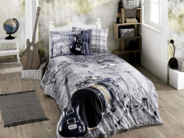 Фото комплект постельного белья hobby poplin rock music серый 160x220см полутораспальный (41070_1,5)