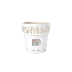 Горщик з автополивом Stefanplast Opera Gaia круглий білий/травертин 20х19см 3,2л (88400)