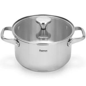 Фото кастрюля fissman master chef 20x11см, 3,1л со стеклянной крышкой нержавеющая сталь (15096)