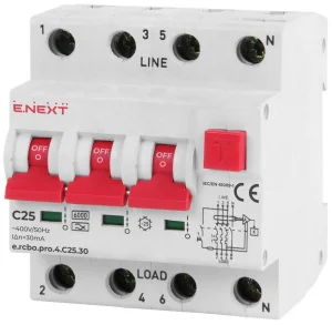 Диференційний автомат E.Next 3-п+N e.rcbo.pro. C 25А 30мА (p0720016)
