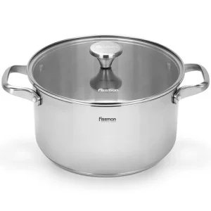 Фото кастрюля fissman master chef 24x13см, 5,4л со стеклянной крышкой нержавеющая сталь (15097)