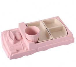 Фото набор детской посуды uft поезд рожевий с бамбука 3 предмети (uftbp17)