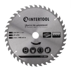 Круг пиляльний по дереву Intertool з твердосплавними напайками 250x30мм (CT-3051)