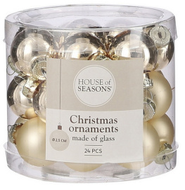 Фото набор стеклянных елочных шариков house of seasons шампань 2,5см 24 предмета (8718861800029)