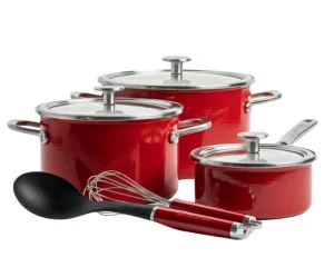 Набір посуду KitchenAid Steel Core, 8 предметів,16,20,24 см, 1,3,3,7,6 л, червоний (CC004920-001)