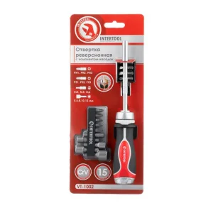 Викрутка реверсивна з комплектом біт Intertool 15шт (VT-1002)