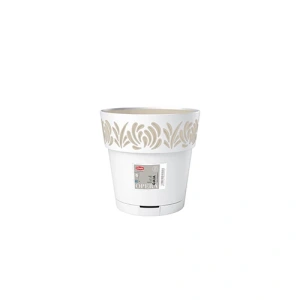 Фото горшок с автополивом stefanplast opera gaia круглый белый/травертин 15х15см 1,5л (88300)