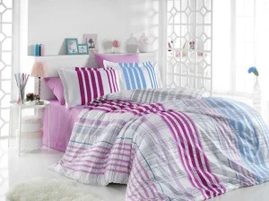 Комплект постільної білизни HOBBY Poplin Stripe фуксія 200x220см євро (30517_2,0)