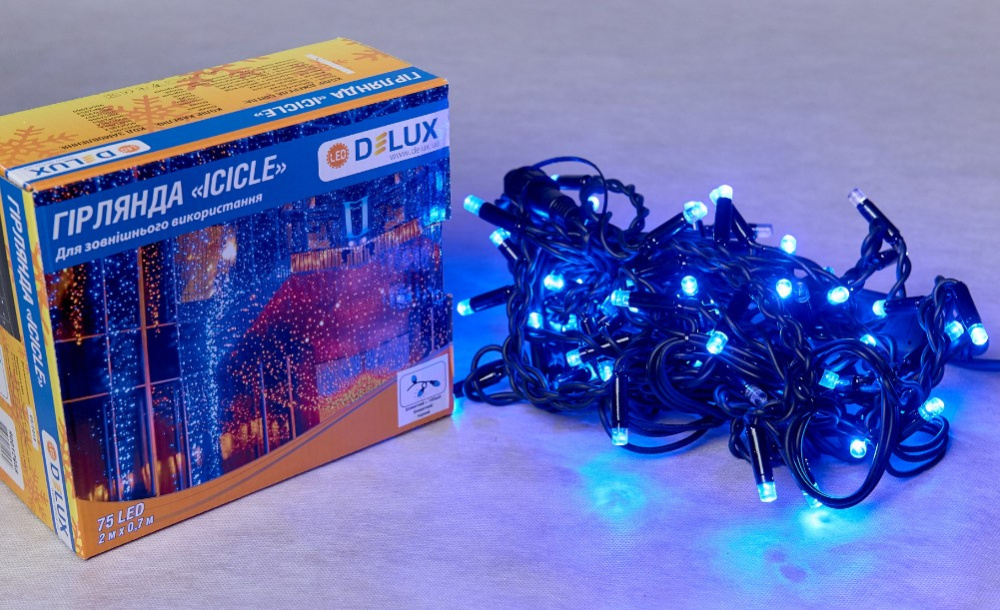 Гірлянда зовнішня Delux Icicle 75LED IP44 EN синій 2x0.7м (90012958)