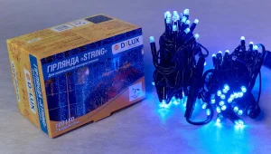 Фото гирлянда наружная delux string 100led 10м (2x5м) 20 flash ip44 синий (90020902)