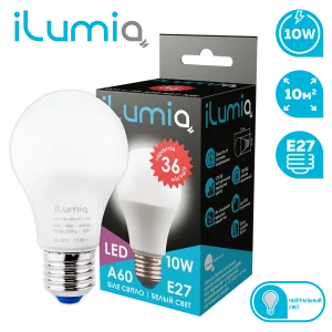 Світлодіодна лампа ilumia 071 L-10-A60-E27-NW 800Лм, 10Вт, 4000К LP5855