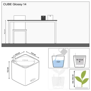 Вазон Lechuza Cube Glossy САТ 14 білий 14x14x13,5см 0,4л (13507)