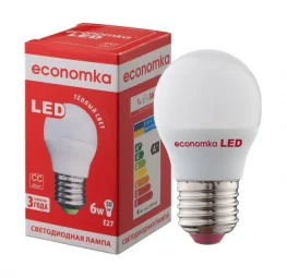 Фото светодиодная лампа economka led g45 6w e27 2800k