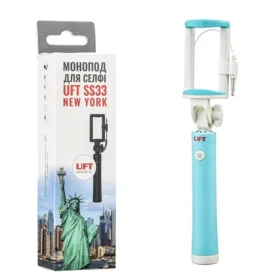 Фото монопод для селфи cо шнуром uft ss33 new-york selfie stick blue (uftss33blue)