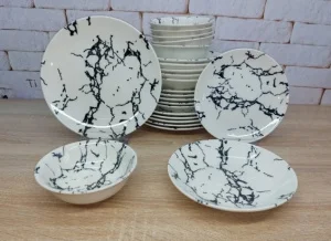 Фото фарфоровый сервиз tulu klasik porselen на 6 персон, 24 предмета (tulu kl24-marble black)