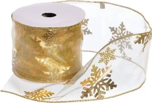 Стрічка декоративна Jumi з золотими сніжинками 6,3смx2,7м (5900410638273)