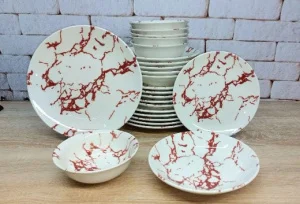 Фото фарфоровый сервиз tulu klasik porselen на 6 персон, 24 предмета (tulu kl24-marble red)