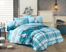 Фото комплект постельного белья hobby poplin maritim голубой 160x220см полутораспальный (54438_1,5)