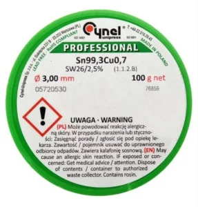 Припій для пайки без свинцю з флюсом CYNEL Sn99,3-Cu0,7 3мм 100г (76859)