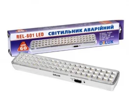 Фото аварийный светильник delux rel-601 3,7v 2ah 60led 4w 360x65x35мм (90016961)