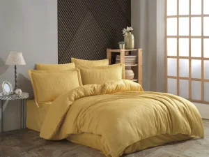 Комплект постільної білизни Hobby Exclusive Sateen Diamond Cizgili гірчичний 200х220см євро (60835)