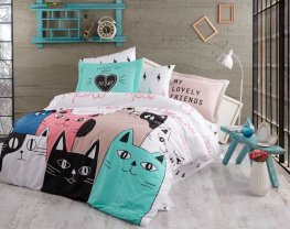 Фото комплект постельного белья hobby poplin love cats розовый 200x220см евро (44576_2,0)