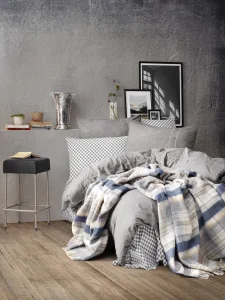 Фото комплект постельного белья+плед cotton box denim gri 200x220см (cb_010077614)