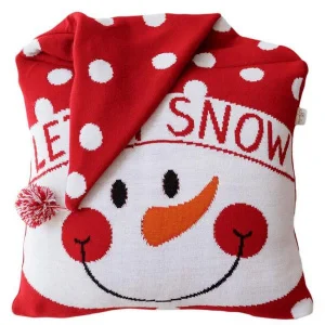 Подушка декоративна в'язана Прованс Сніговик у ковпаку 45x45см (042331)