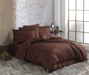 Комплект постільної білизни Hobby Exclusive Sateen Diamond Cizgili шоколадний 200х220см євро (60927)