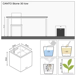 Вазон Lechuza Canto Stone Low 30 світло-бежевий 30x30x30см 12л (13701)
