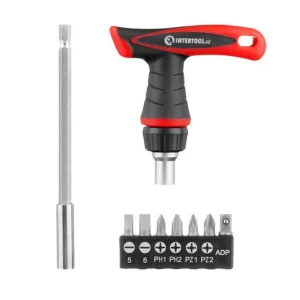 Викрутка реверсивна Intertool з комплектом біт 15шт(VT-1015)