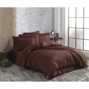 Комплект постільної білизни Hobby Exclusive Sateen Diamond Cizgili шоколадний 200x220см євро (60927_2,0)