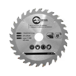 Круг пиляльний по дереву Intertool з твердосплавними напайками 150x22,2x1,5мм (CT-3015)