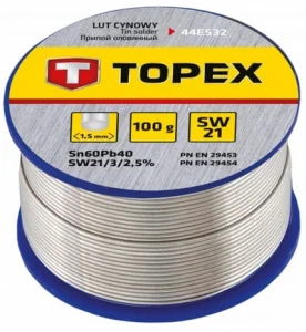 Припій олов'яний TOPEX 60%Sn 1,5мм 100г (44E532)
