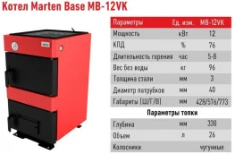 Котел твердотопливный Marten Base MB-12vk (с 1-й конфоркой, чугунные колосники)