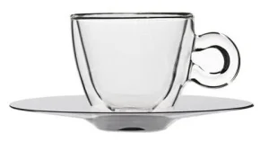Чашки Luigi Bormioli Thermic glass, для капучино, з метал.блюдцем, 165 мл, (2 шт.)