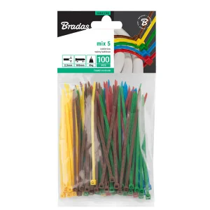 Стяжки кабельні Bradas Colour Mix 2,5x100мм 100шт (TSM51125100)