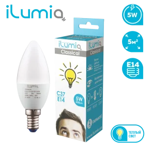 Світлодіодна лампа ilumia 015 L-5-C37-E14-WW 500Лм, 5Вт, 3000К